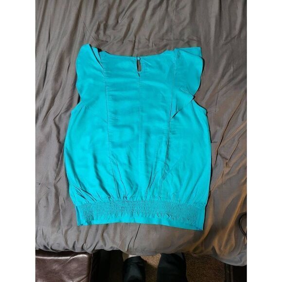 Col story  crew neck teal short tulip sleeve with elastic hem top size M - Picture 7 of 9